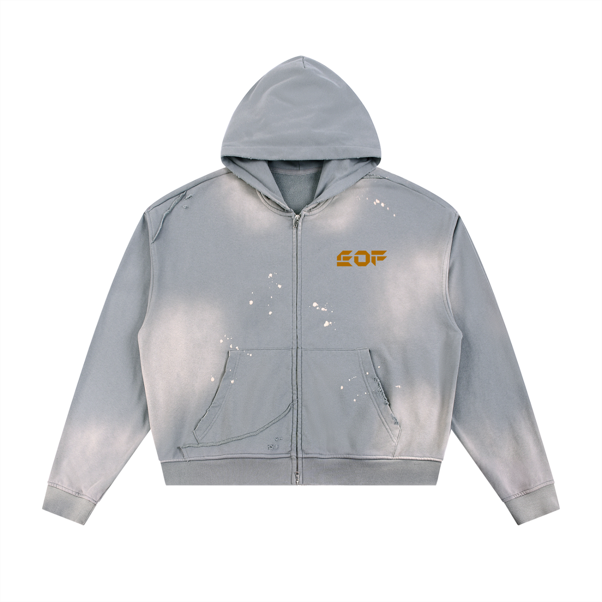 Sun Fade Frayed Raw Edge Fleece Zip Hoodie