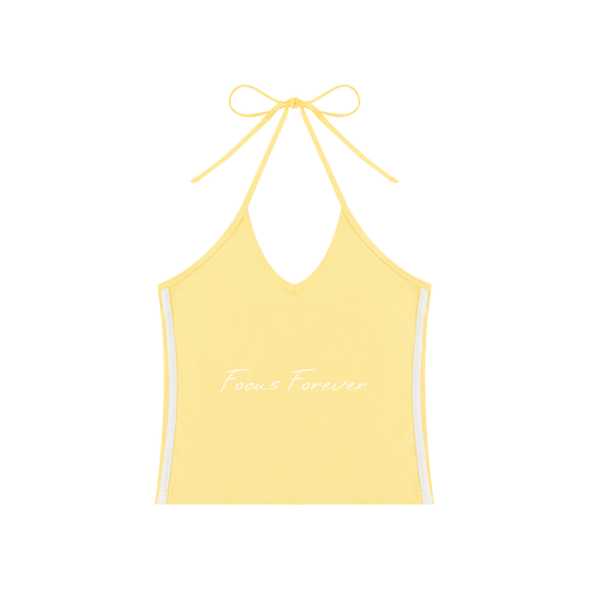 Women's Color Block Halter Crop Tank Top