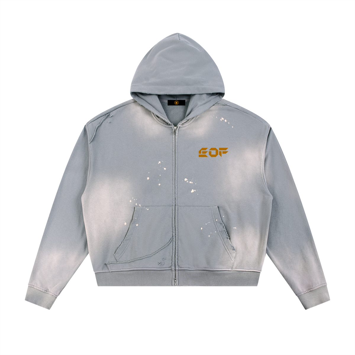 Sun Fade Frayed Raw Edge Fleece Zip Hoodie
